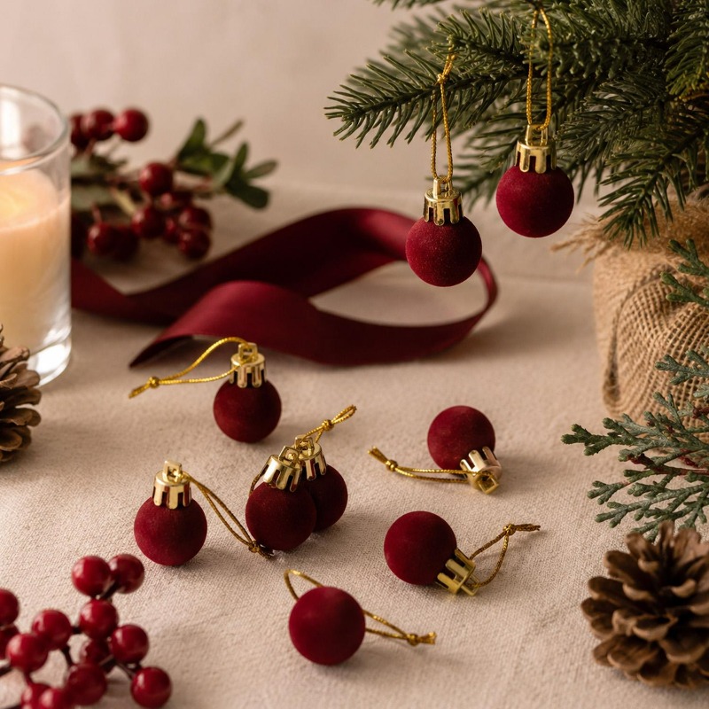 2cm Wine Red Velvet Christmas  - Home Decor Indonesia 评论和价格