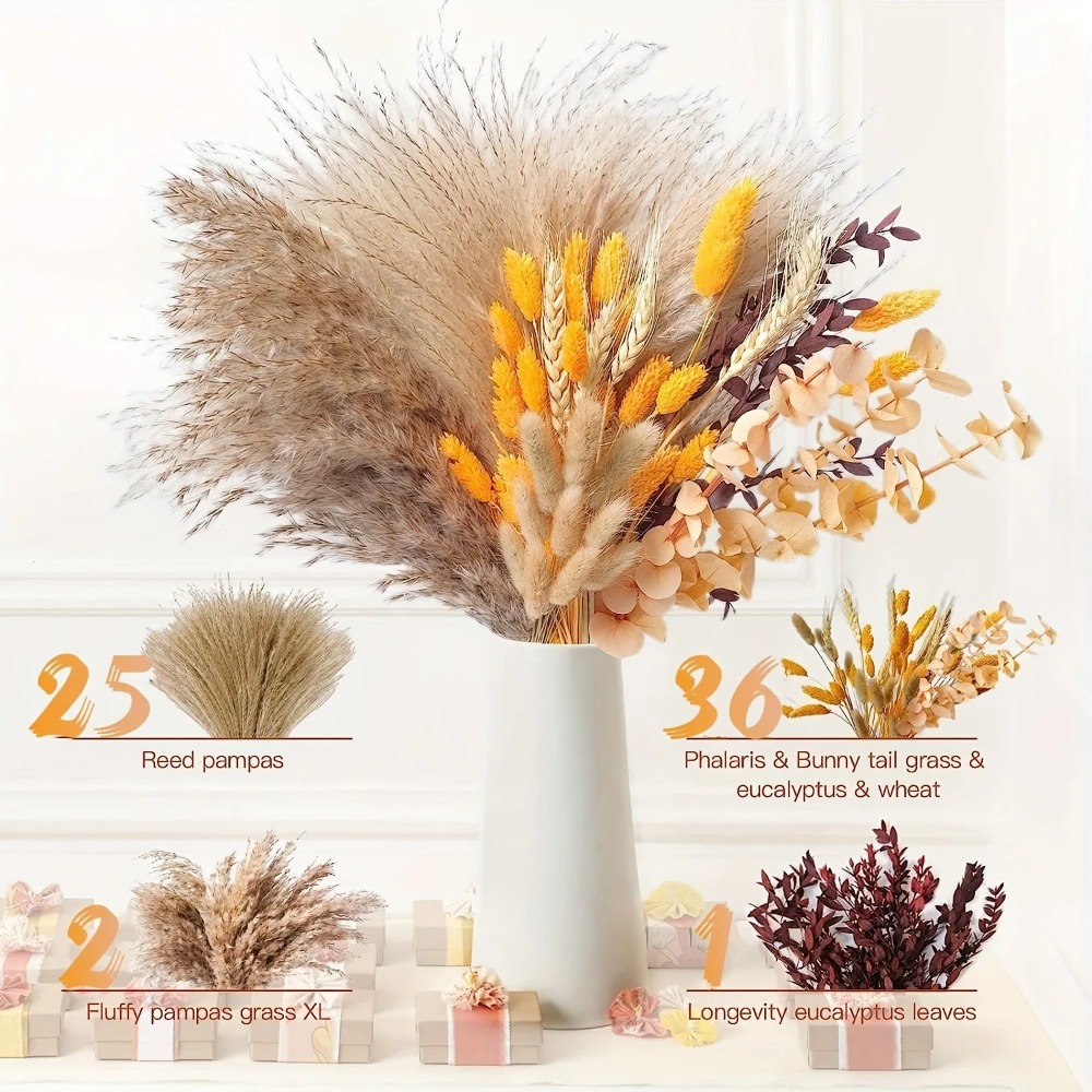 80Pieces Natural Dried Flowers - Pampas Grass Decor 评论和价格