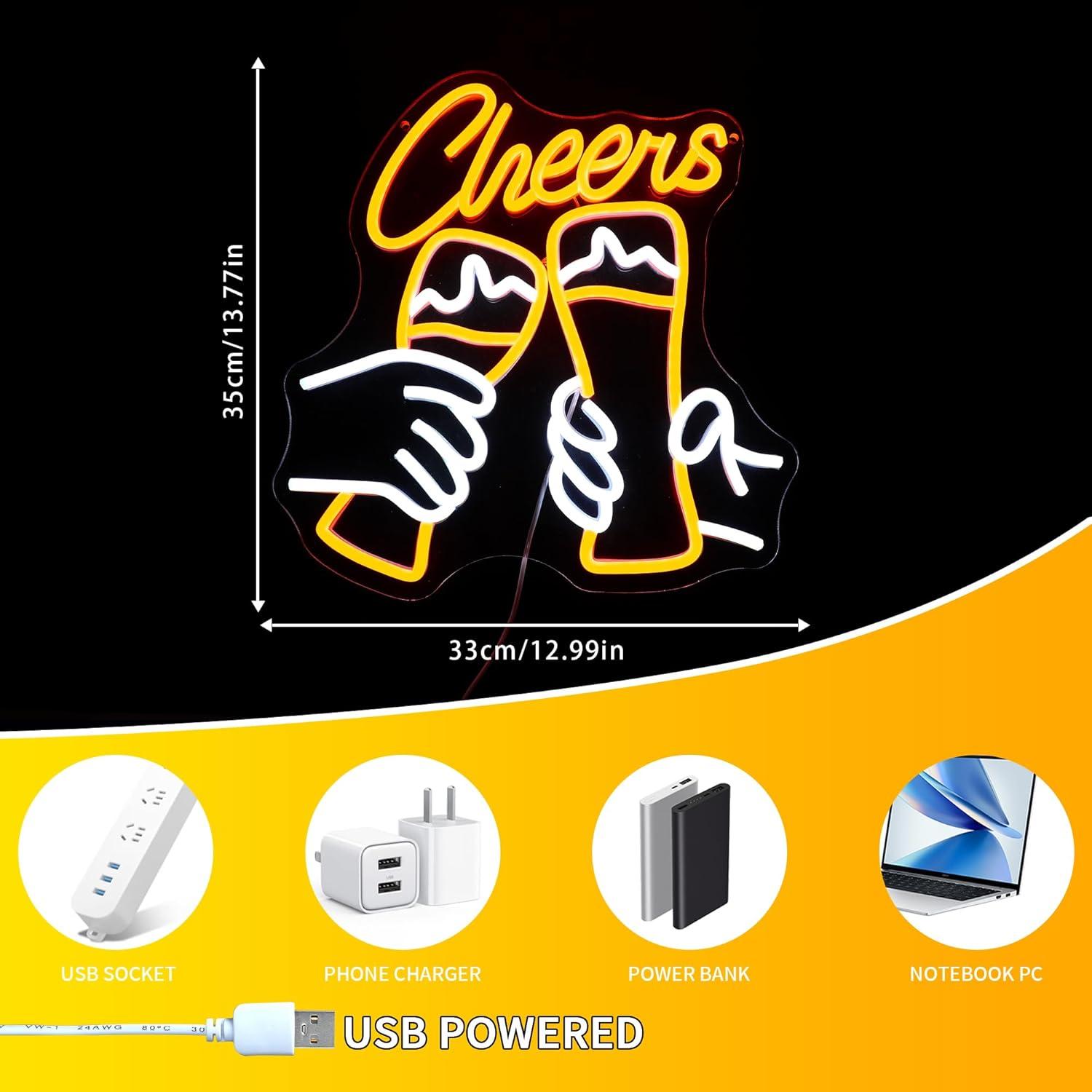 Cheers Cocktail Neon Sign USB  - Home Decor Theme 评论和价格